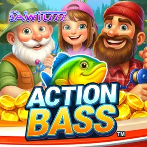 Tampilan visual slot Action Bass dengan latar bawah air dan simbol nelayan